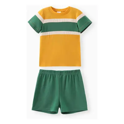 2pcs Toddler Boy Casual Colorblock Tee and Shorts Set