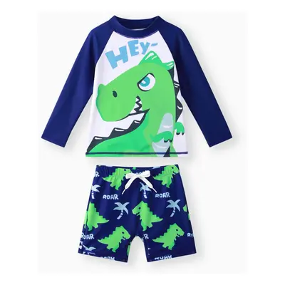 Childlike 2pcs Dinosaur Swimwear for Boys in Polyester Spandex Fabric Stitching