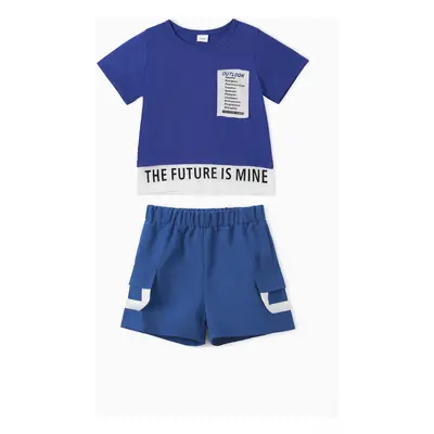 2pcs Toddler Boy Trendy Letter Print Tee and Shorts Set