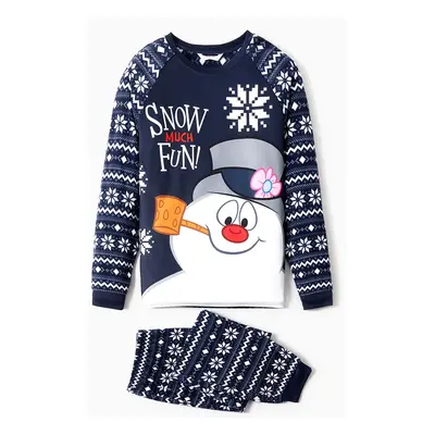 Frosty The Snowman Pajamas - Christmas PJs Fleece with Snowflake Print (Raglan Sleeve)