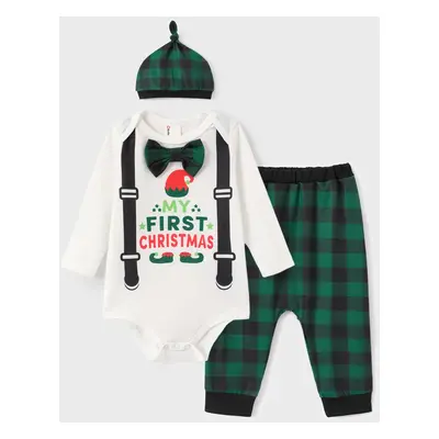 3pcs Baby Boy Christmas Letter Pattern Long Sleeve Set with Hat