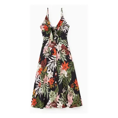 Family Matching Floral Panel Tee or Floral Patterned Button Up Tie Front Strap Dress Sets