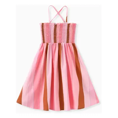 Kid Girl Colorblock Stripe Smocked Slip Dress