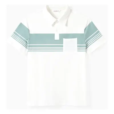 Family Matching Color Block Polo Shirt and Irregular Dot Pattern Halter Ruffle Hem Dress Sets