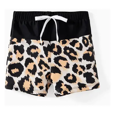 Family Matching Swimsuit Leopard Print Splicing Black Cross Front Tankini or Drawstring Swim Tru