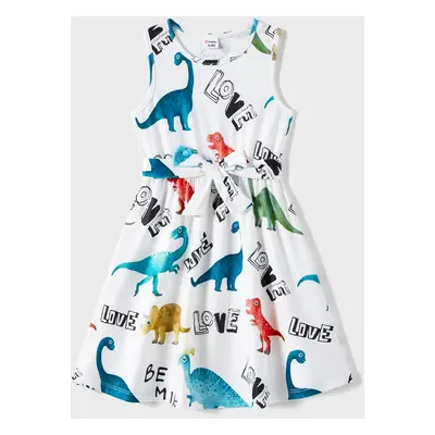 Family Matching Dinosaur Print Tank Dresses and Short-sleeve T-shirts Sets