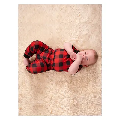 Christmas Pajamas Short Sleeves Red & Black Plaid Collared Pajamas Sets