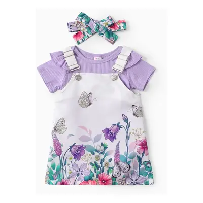 3pcs Baby Girl Sweet Flutter Sleeve Dress Set