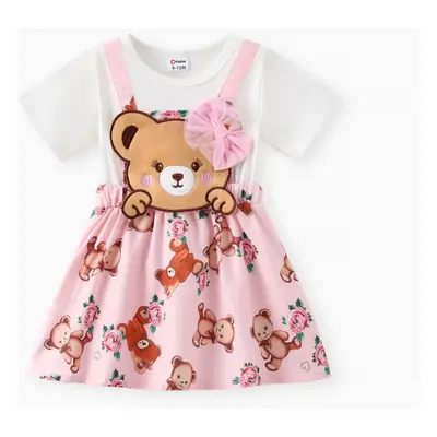 Baby Girl Bear Style Embroidered Faux-two Dress