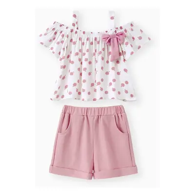 2-piece Toddler Girls Fruit Print Bow Top and Shorts Set