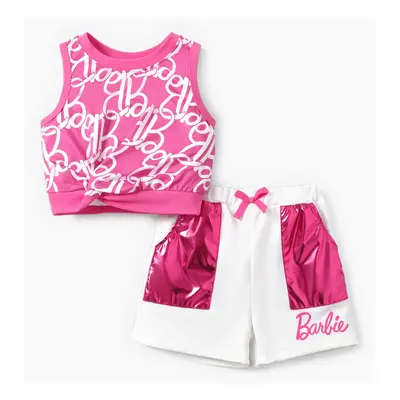 Barbie 2pcs Toddler/Kids Girls Waist-twist/cutout Tank Top with Pocket Shorts Set