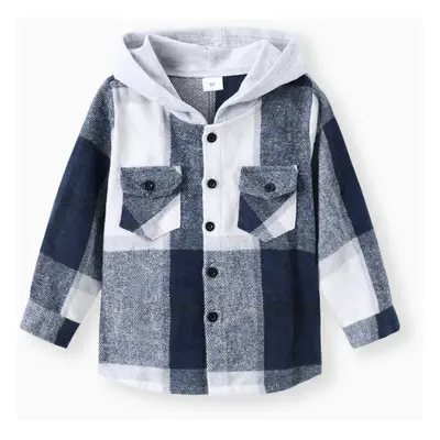 Toddler Girl/Boy 100% Cotton Button Design Plaid Hooded Jacket