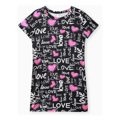 Toddler Girl Letter Heart Print Short-sleeve Dress