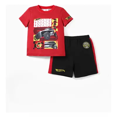 Hot Wheels 2pcs Toddler Boys Racecar Color Block Print T-shirt with Knit Shorts Sporty Set