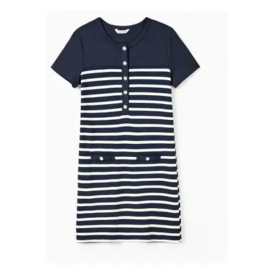 Family Matching Sets Preppy Style Cotton Striped Polo Shirt or Henley Neck Button Up H-Line Dres