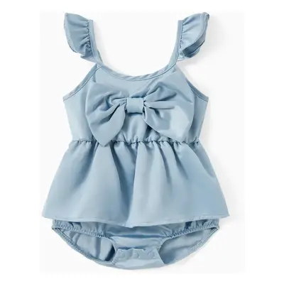 Mommy and Me Blue Drawstring Side Ruched Detail Satin Silk Slip Dress