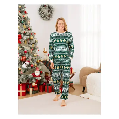 Christmas Family Matching Green Snowflake/Gingerbread Man Pattern Pajamas Sets with Pockets and 