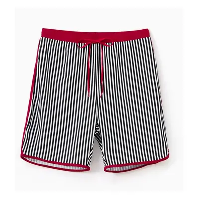 Family Matching Striped Swim Trunks Shorts and Ruffle Splicing One-Piece Swimsuit