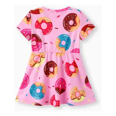 Toddler Girl Food Donut Print Short-sleeve Dress