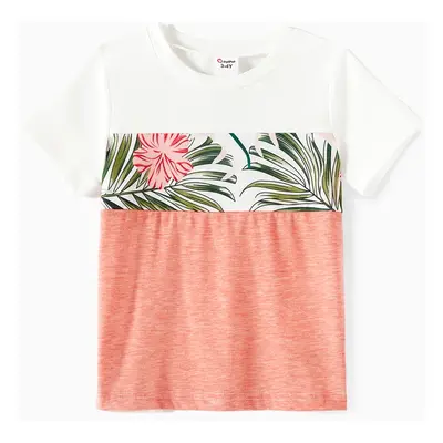 Family Matching Allover Plant Print Cami Dresses and Short-sleeve Colorblock Spliced T-shirts Se