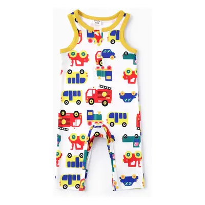 Baby Boy Childlike Vehicle Print Sleeveless Jumpsuit