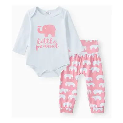 3pcs Baby Boy/Girl 95% Cotton Long-sleeve Letter and Elephant Print Set