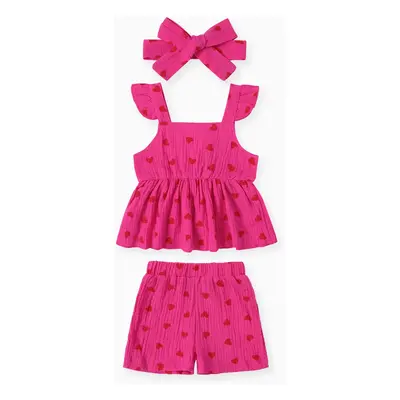 Sweet Heart-shaped Baby Girl 3pcs Cotton Summer Set