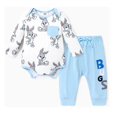 Looney Tunes Baby Boy/Girl Character Print Long-sleeve Bodysuit and Pant Sets