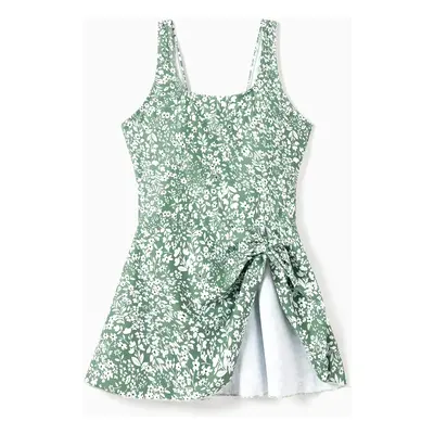 Family Matching Swimsuit Drawstring Swim Trunks or Ditsy Floral Bow Side Tankini