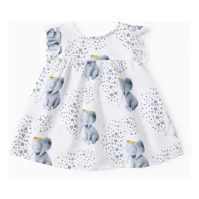 Crown Elephant Star Print Flounce-sleeve Baby Dress