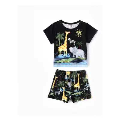 2pcs Baby Boy Childlike Animal Pattern Tee and Shorts Set