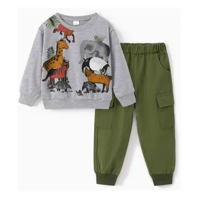 2pcs Toddler Boy Animal Pattern Patch Pocket Set