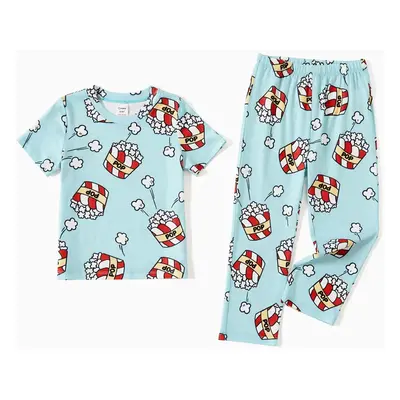 Christmas Family Matching Popcorn Print Short-sleeve Cotton Pajamas Sets