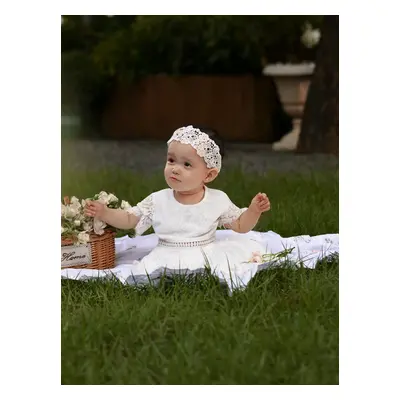 Mommy and Me White Elegant Lace Design Short Sleeves Dress