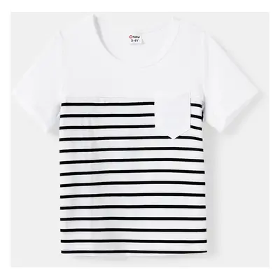 Family Matching Stripe Short Sleeves Tee and Henley Neck Stripe Sleeveless Besties Dress Sets