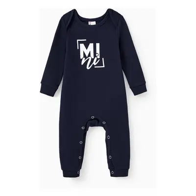 Mommy and Me Navy Blue Long Sleeves Letter Print Hooded Dresses with Kangaroo Pocket