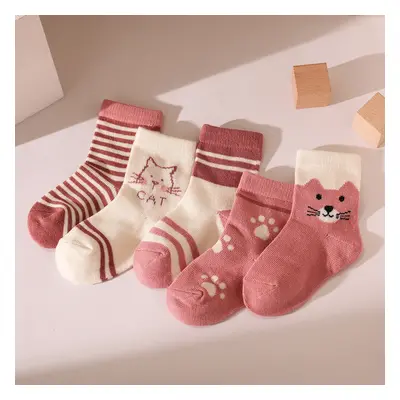 5 Pairs Baby / Toddler Little Bear & Cat Embroidery Tube Socks