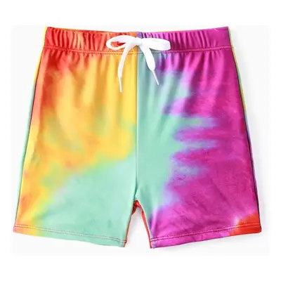 Family Matching Tie Dye Cut Out Waist One-Shoulder One-piece Swimsuit or Swim Trunks Shorts