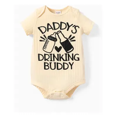 Baby Boy/Girl Short-sleeve Milk & Beer and Letter Print Ribbed Romper