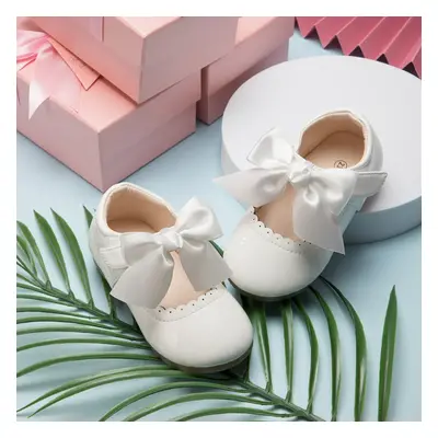 Toddler / Kid Wavy Edge Bow Ribbon Decor White Princess Shoes