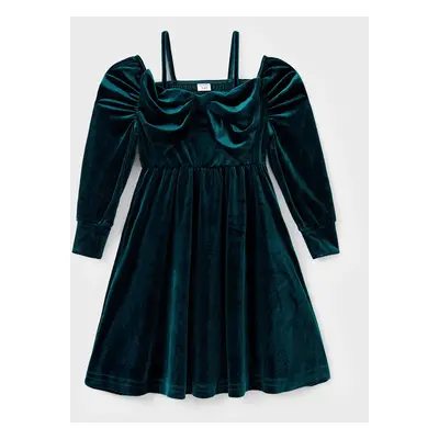 Dark Green Matching Family Outfits Bowknot Bardot Dress or Formal Shirt