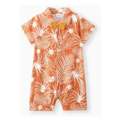 Baby Boy Bohemia Tropical Floral Pattern Short Sleeve Jumpsuit