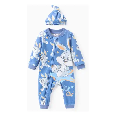 Looney Tunes Baby Boy/Girl 2pcs Character Pattern Fleece Long-sleeve Zipper Jumpsuit With Hat Se