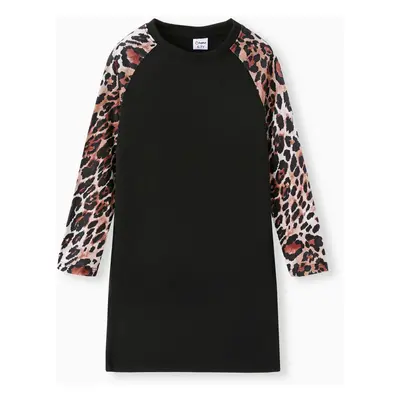 Kid Girl Stylish Leopard Stitched Dress