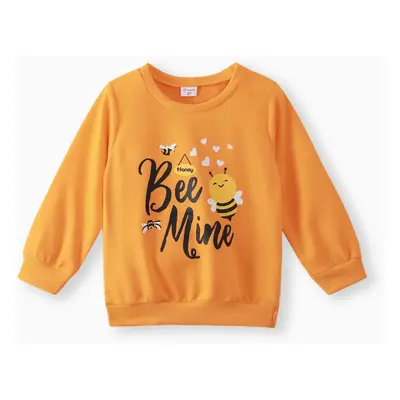 Toddler Girl Letter Bee Print Casual Pullover Sweatshirt