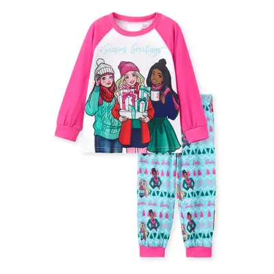 Barbie Outfit Christmas Mommy and Me Colorblock Snowman Pattern Print Pajamas Sets (Flame Resist