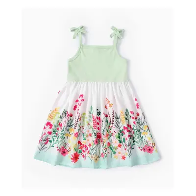 Toddler Girl Floral Splicing Hanging Strap Sweet Dresses