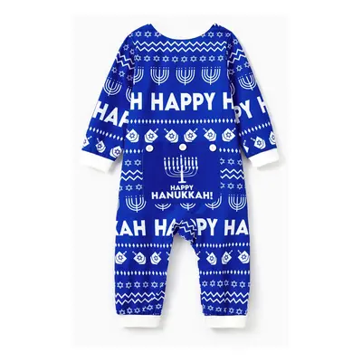 Hanukkah Pajamas Blue Allover Pattern Onesies Matching Family Outfits