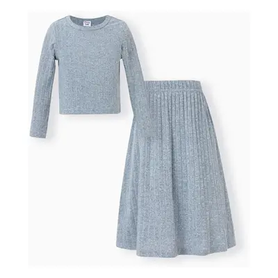 Mommy and Me Co-ord Sets Ribbed Long Sleeve Top and Pleated Maxi Skirt