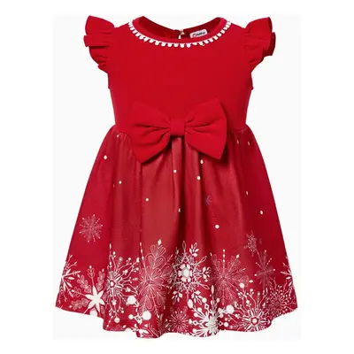 Mommy & Me Snowflake Print Red Off-shoulder/Open-shoulder Sleeveless Dresses